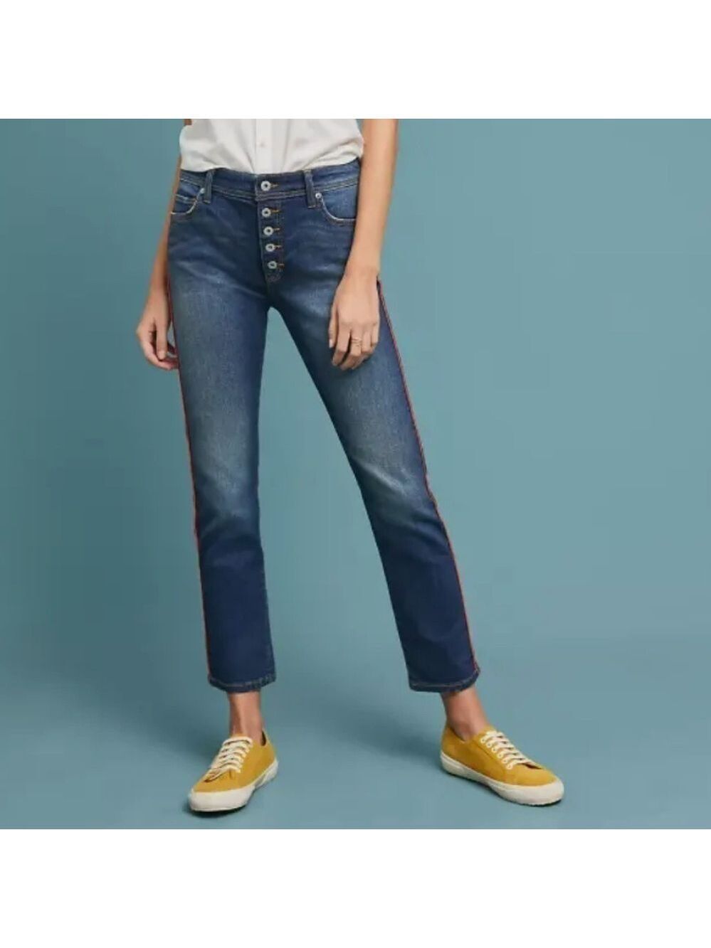 Anthro Pilcro and The Letterpress Relaxed Straight Blue High Rise Jeans Sz 25